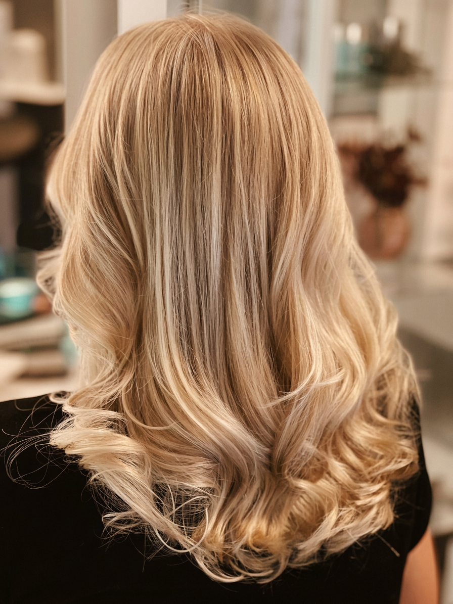 Helle Blondwellen mit weichem Verlauf – Balayage Kamm in